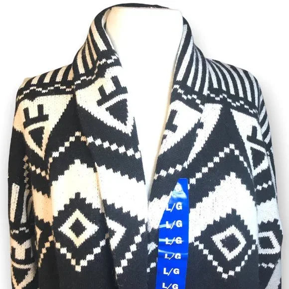 RACHEL ROY BLACK WHITE WOOL Belted CARDIGAN Sweater - Picture 4 of 6